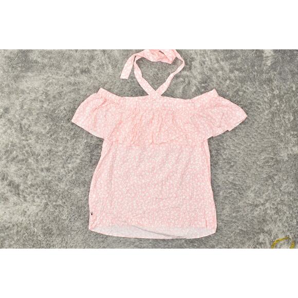 Tommy Hilfiger Women's Pink Floral Halter Blouse L Polyester Short Sleeve - Picture 3 of 7